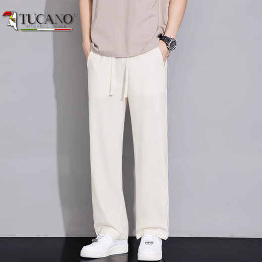 Woodpecker high-quality summer ice silk straight-leg casual pants for men's ice-sensing thin style versatile draping loose wide-leg trendy pants JS983 black 3XL