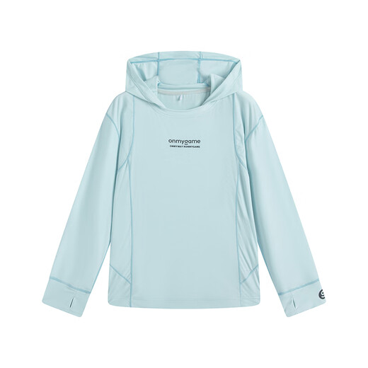 Onmygame girls long-sleeved T-shirt hooded quick-drying breathable sunscreen spring and autumn new top 2025 Glacier Blue 130 cm