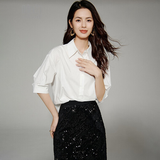 Spätes weißes neues Produkt, 100 % Baumwolle, Damen-Shirt, locker, groß, künstlerischer Stil, High-End-Temperament-Top, weiß, M