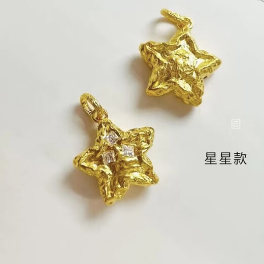 CAOX pure gold 999 five-pointed star necklace for women ancient hammer pattern meteorite star pendant gold national trend clavicle chain gift hammer pattern star pendant light style