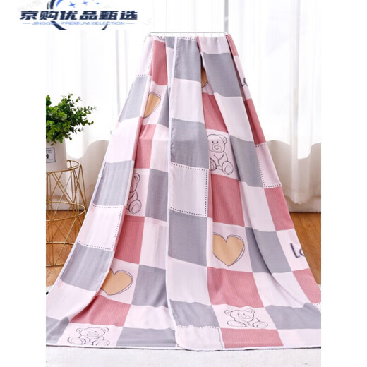 Cotton silk artificial cotton double layer blanket for children and infants summer thin cover single quilt double-sided cotton silk summer cool quilt Blossoming pink 110*140cm (double layer single cover)