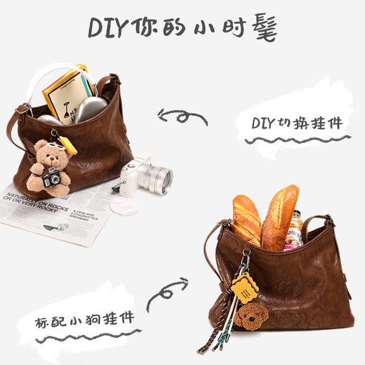 toutou2025 new spring silver puppy tote bag large capacity commuting crossbody bag fashionable armpit bag women mountain spring silver [pendant version]