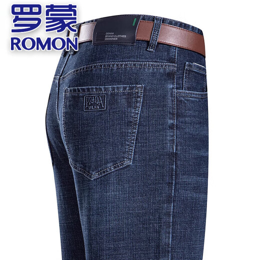 罗蒙（ROMON）纯棉牛仔裤男士2025新款夏季轻薄透气休闲长裤中年高腰宽松直筒裤 3886-兰黑【夏季】 薄款 31 【腰围二尺四】