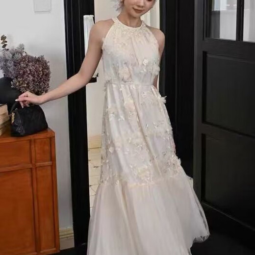 
AFTER MONDAY Tina Misu Princess Style Sleeveless Sling Spliced ​​Long Dress 9901#Beige White Unicode