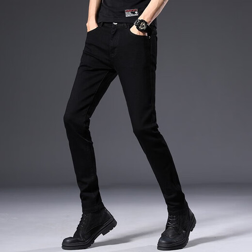 Cotton jeans men's spring and autumn men's high-end black slim-fitting pants trendy brand men's pants stretch casual long pants men 902 black regular size 32 (140Jin[Jin equals 0.5 kg]-145Jin[Jin equals 0.5 kg])