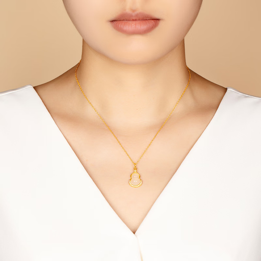 Mingzuan International 18K Gold Gourd Pendant Women's Fulu Chalcedony Pendant Fashionable Temperament Clavicle Chain Birthday Gift for Girlfriend