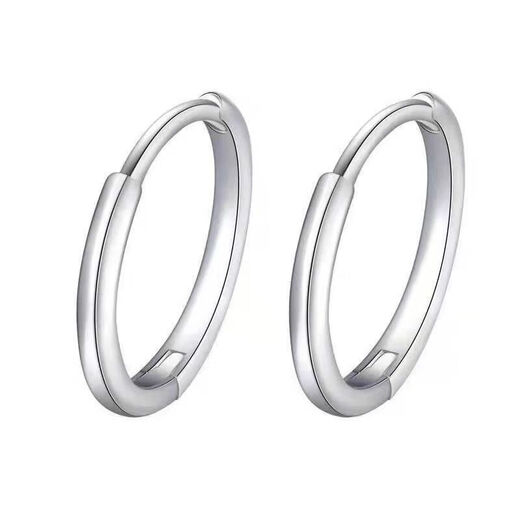 BMOI Old Phoenix 999 Pure Silver Earrings Plain Hoop Earrings 2025 New Trendy Men's Earrings Girls' Ear Bone Rings 12mm S999 Pure Silver Style - One Pair