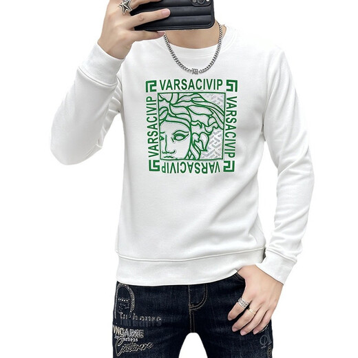 华伦天奴·奥兰迪（Valentino Orlandi）衣服舒适新款圆领修身男士卫衣2024秋季新款百搭印花百搭上衣 T6176黑色 M