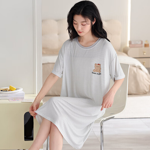 浪莎睡裙夏季女款2025新款莫代尔冰丝短袖凉感可外穿家居服睡衣连衣裙 13297 M