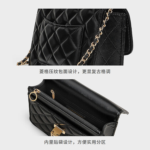CHARLES&KEITH25秋季新品菱格链条手提斜挎包小方包包女包七夕礼物CK2-50701608 Black黑色 S