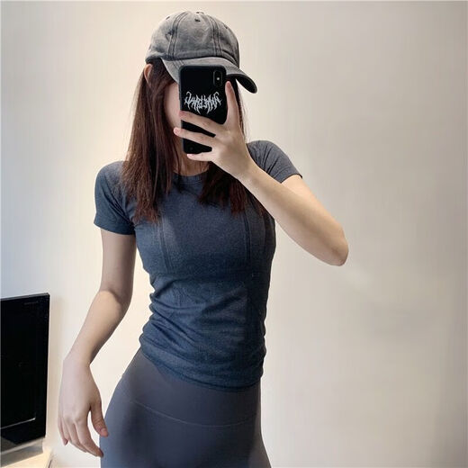 Umeko Sports Top Women's 2025 New Quick-Drying Pilates Training Wear Yoga T-Shirt Running Gym Suit Dark Hemp Gray S S