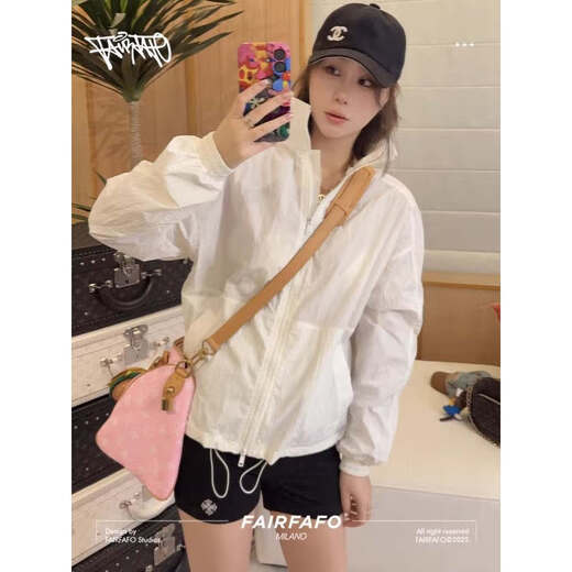 Fairfafo Lin Bou [Chaqueta de collar de pie mínima] Chaqueta corta de deportes informales sueltos para mujeres primavera y otoño delgada WTDL4C141 White M Peso 105-125