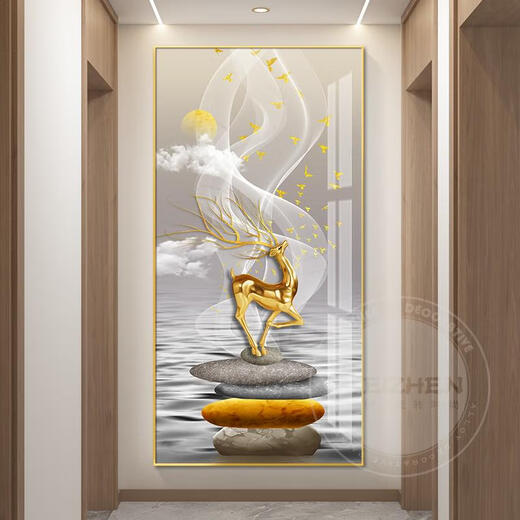 三栖虎福禄入户进门玄关装饰画现代走廊过道挂画壁画客厅大气 支持画面和尺寸定制 50*35mm加厚铝合金边框+肌理