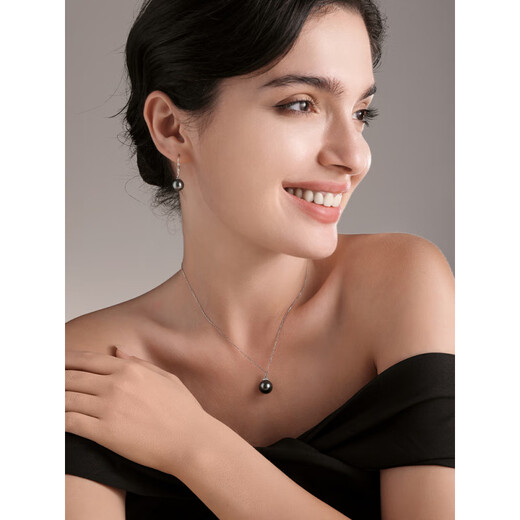 Tahitian Black Pearl Pendant 18K Gold Diamond Necklace Light Luxury Jewelry Necklace Clavicle Chain Gift for Girlfriend S Class Perfect Round_Flawless_With Thickened White 18k Gold 11-12mm