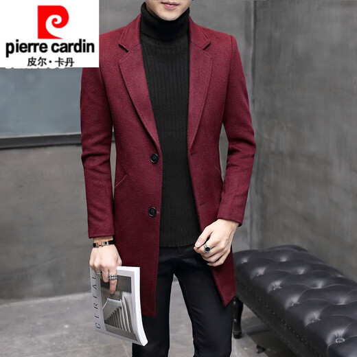 Pier Cardin Herbst und Winter Wollmantel Herren mittelgroßer koreanischer Stil trendiger Wollmantel Herren Windbreaker Girl Anzug schwarz xl