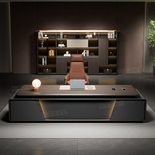 Simaqi boss desk office desk light luxury high-end modern simple short side cabinet president desk executive desk manager desk computer desk 2.2 meters table ordinary surface + chair + six door bookcase