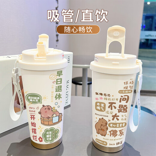 东来品质 胖东来超市 DL DONGLAI QUALITY卡通水豚保温杯高颜值316不锈钢办公咖啡杯大容量学生水杯子 【食品级不锈钢】古董白-BXAB13562水豚 陶瓷覆层