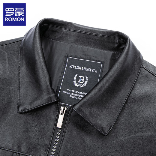 ROMON Men's Leather Jacket 2025 Autumn and Winter New Lapel Jacket Business Casual Imitation Leather Jacket Top Men's Black XL