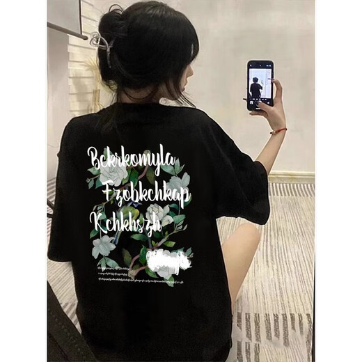 邦圻美式hiphop高街T恤女夏宽松大码慵懒风纯棉短袖ins潮牌情侣装 3880*藏青7 5XL