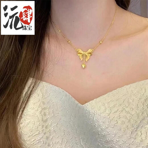 Yuansi bow necklace gold pendant for women 999 pure gold fashionable and cute clavicle chain pure gold adjustable chain set bow necklace about 4.50 grams