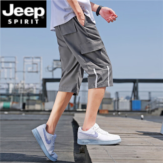 JEEP SPIRIT七分裤男夏季薄款宽松休闲短裤男士运动工装中裤韩版潮流学生裤子 9227灰色 L