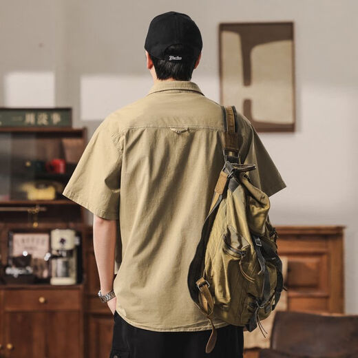 Jeep Spirit Jeep Camisa de manga corta Hombres Summer Men americanos Retro Loose Camisa de trabajo Tope Camina superior Código de hombres 832 Código XL de caqui (145jin [Jin es igual a 0.5 kg] -165Jin [Jin es igual a 0.5 kg])
