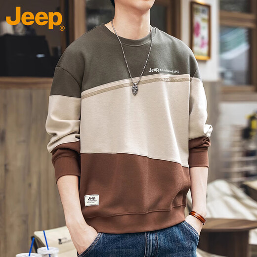 Jeep (JEEP) sweatshirt men's autumn and winter trendy loose long-sleeved T-shirt men's casual tops men's gray green XL