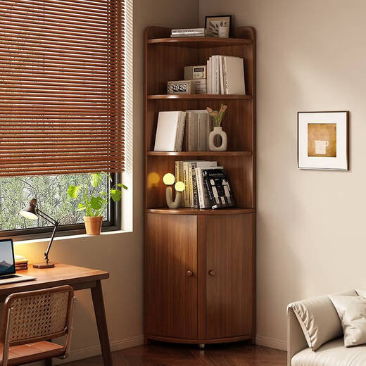Yonghuan corner cabinet corner cabinet 90 degree wall triangle storage cabinet living room floor corner storage rack household bookshelf main picture cabinet door 12040cm - Tulip sandalwood - high