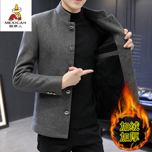 Scarecrow winter velvet suit jacket for men, Korean version, slim, stand-up collar, tunic suit, handsome, thickened and warm, solid color small suit, trendy off-white 2XL