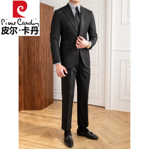 Pierre Cardin British solid color single-breasted no-iron wool suit suit slim business trend versatile men's suit two-piece dark gray L suit pants 32
