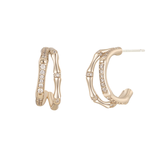 AJIDOU Ajidou earrings, the same style in offline malls, Bamboo Wishes series, fashionable double-layered bamboo zircon earrings, versatile