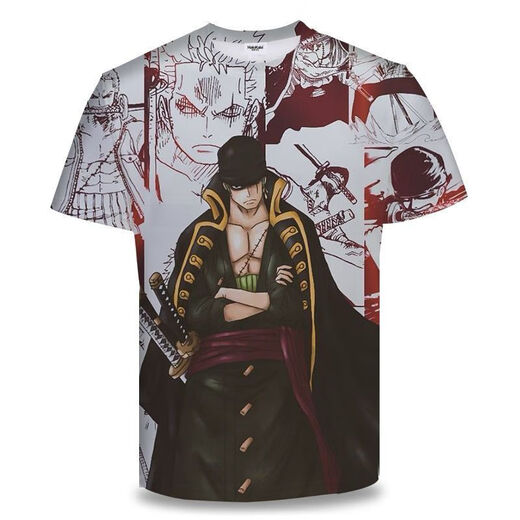 Bamaitu ein Stück Kurzarm ein Stück Zoro Anime T-Shirt Primary- und Sekundarschüler und Teenager 3D-Druck Trendy Top Burning Ace TXU1480 S geeignet für Gewicht 80-90 Jin [Jin gleich 0,5 kg]