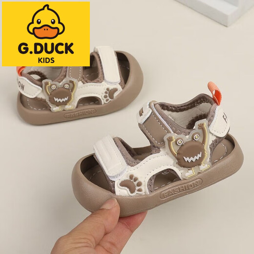 G.DUCKKIDS小黄鸭女宝宝夏季新款防滑学步6-18个月软底沙滩鞋男童婴幼儿凉鞋 黑色6622卡通凉鞋 10.5 内长13.0cm16码