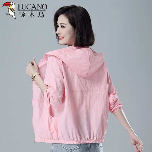 Woodpecker sunscreen clothes for women 2025 summer new breathable hooded thin coat mother suit long sleeve Korean style trendy white thin thin M