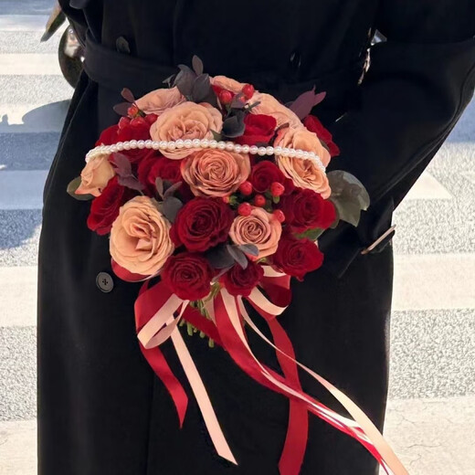 卫辞仿真红玫瑰小红书同款婚礼花束珍珠玫瑰结婚花束新娘手捧花手捧花 （唯爱）红玫瑰+卡布奇诺