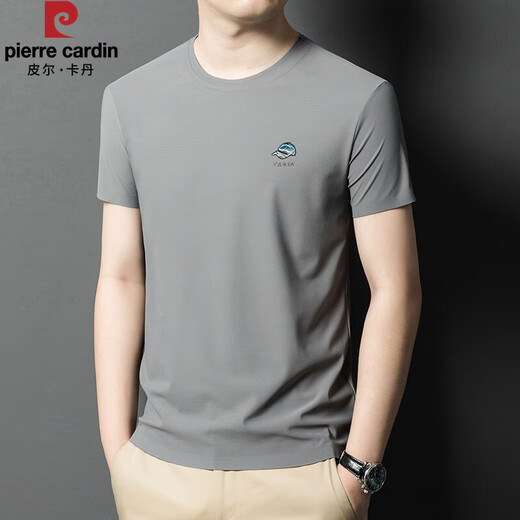 Pierre CARDIN men's short-sleeved round neck mulberry silk T-shirt summer half-sleeved versatile casual top T-shirt base shirt men's middle-aged clothes orange-13596KSP M 165 Suggested 90-120Jin [Jin equals 0.5 kg]