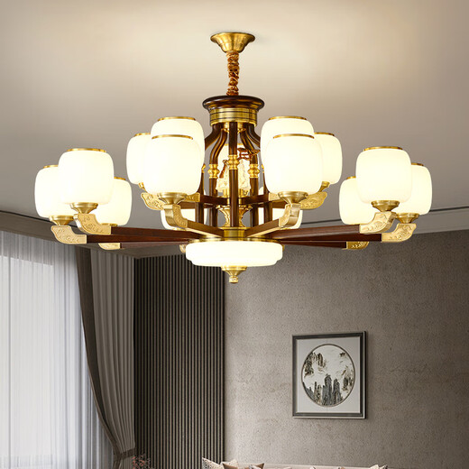 Sanxiong Aurora Neue chinesische Kronleuchter Wohnzimmer Lichter Walnussfarbe Chinesische Schlafzimmer Schlafzimmer Esslicht Moderne atmosphärische chinesische klassische Lichter HX9928 Kopf Drei Farben wechseln Licht