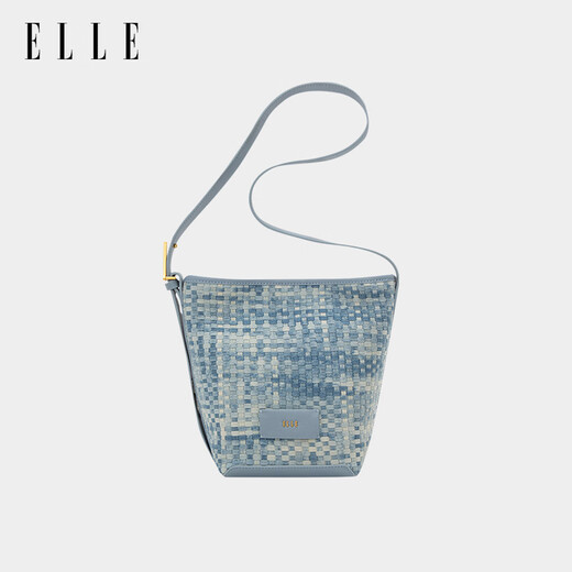 ELLE women's bag 2025 new denim series classic bucket bag denim vegetable basket large capacity commuter armpit bag denim wash jeans_can one shoulder or crossbody