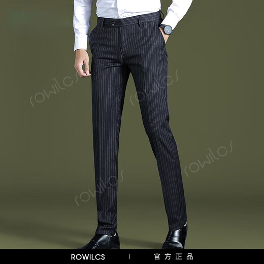 Rowilos gestreifte Hosen für Männer 2025 neuer schlanker fit kleiner gerader Stretchbackhosen Sommer dünne Business Casual Hosen 9901-Pure Schwarzsommer dünn 29 zwei Füße zwei