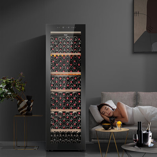 Haier thermostat wine cabinet household built-in red wine cabinet air-cooled and frost-free electronic temperature control single-door thermostatic cabinet first-level energy efficiency office wine tea cabinet refrigerated cigar cabinet 209 bottles | air-cooled frost-free + low temperature compensation + left and right door replacement 378L