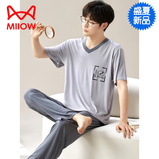 Cat Man (Miiow) [chinesisches Valentinstagsgeschenk] Modal Herren -Pyjamas Sommer 2025 Neues Kurzarmeis Seide Großgröße Lose Hausmöglichkeit 6623 l
