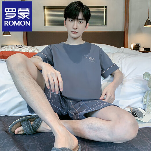 罗蒙（ROMON）睡衣套装男夏季新款短袖短裤青少年初中学生男款大码家居服两件套 HDE9928 L