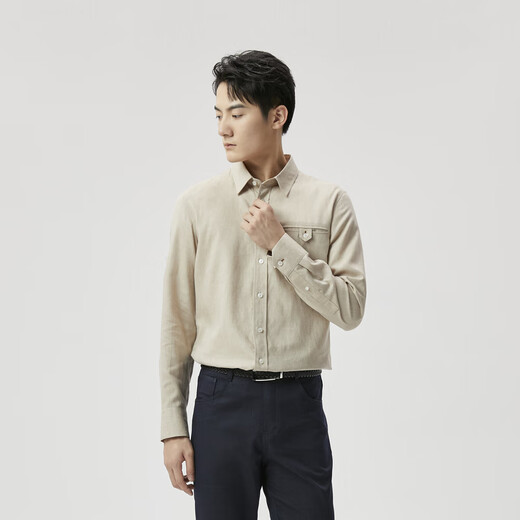 劲霸男装（K-Boxing）商务休闲纯色合身干练春秋长袖衬衫男|BCCT1103 奶咖 XL