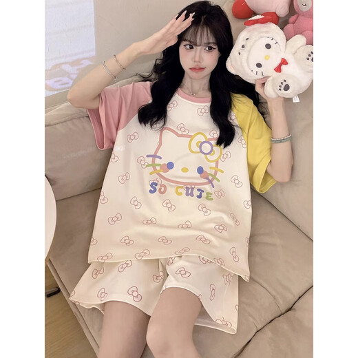 Ningmeng Fat Girls Großgröße Pyjama Pyjamas Hosen Sommer Kurzarm Thin Cette Cartoon Junior High School Schüler plus Fat MM Home Clothing Z-9928 m (geeignet für 80-100jin [Jin entspricht 0,5 kg])