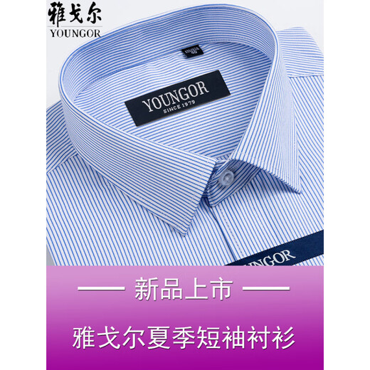 Gy Yagel Herren kurzärmeliges Hemd Summer Business Casual Professional Formale Kleidung Baumwolle freie Eisen im mittleren Alter mit gestreiften Hemd mit Kurzärärmern DX6624 42