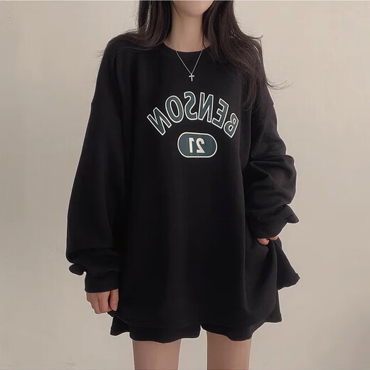 S.SOFEA长袖短裤套装女加大码棉夏季休闲运动服字母潮牌外穿春秋 15828套装 粉红色 M