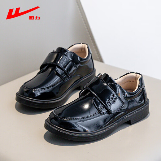 Zurückziehen Kinder Lederschuhe Jungen glänzende Performance-Schuhe im britischen Stil Campus-Schuhe mit weicher Sohle 0053 Schwarz 34