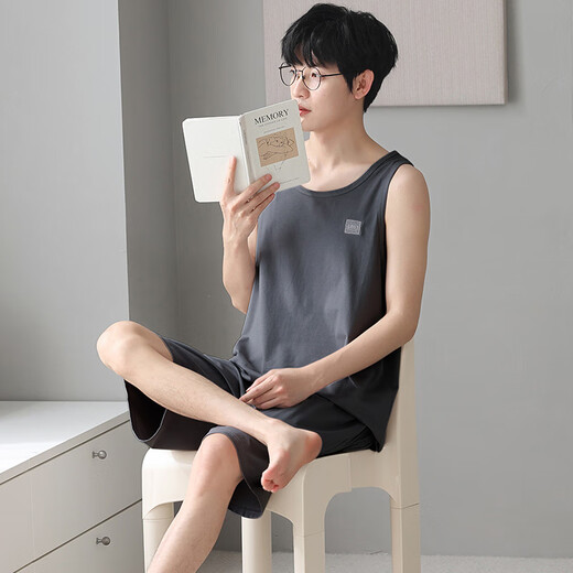Langsha Sommer ärmelloses Pyjamas Männereis Seidenweste Modal Shorts Sommer einfach 2025 Neue Herrenhauskleidung D12023 3xl