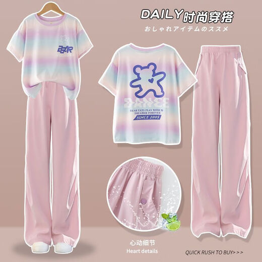 G.duck女童网红炸街短袖套装夏季2025新款儿童休闲女童韩版两件套 9902+6664 【套装】 130