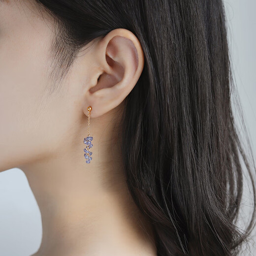 DL 1998 Fat Donglai same style tanzanite earrings lavender earrings natural tanzanite 925 silver original handmade pine wood gift box packaging